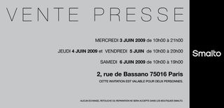 Invitation Vente Presse Smalto du 3 au 6 Juin