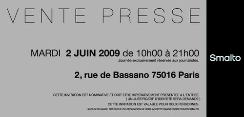 Invitation Vente Presse Smalto VIP 2 Juin