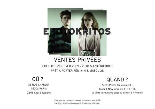 EROTOKRITOS - VENTE PRIVEES - ACCES PRESSE - 4 NOVEMBRE